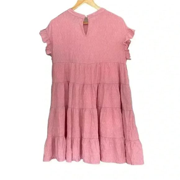 Aura The Label Blush Pink Tiered Mini Short Sleeve Dress - Picture 3 of 7